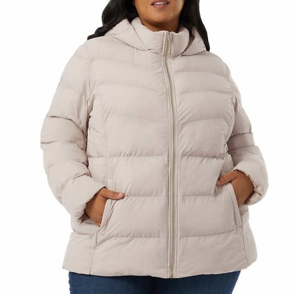 32 Degrees Womens Winter Tech Jacket Chateau Gray Lightweight Attached Hood NWT - Picture 1 of 6